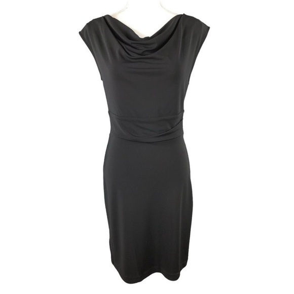 $98 NWT Ann Taylor loft Black Cap Sleeve Cinched Waist knee length Size Large - Picture 2 of 11